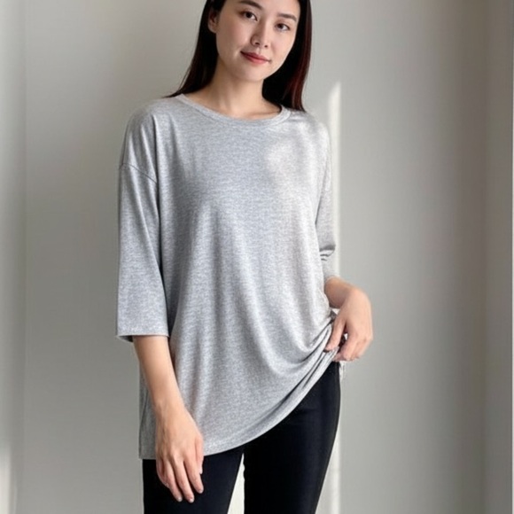 Majestic Filatures Tops - Majestic Filatures Silvery Shiny Stretchy Soft viscose blend T-shirt - Gray